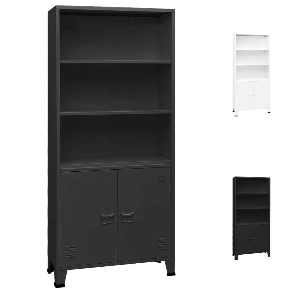 vidaXL Bookshelf Bookcase with 3 Shelves Decor Cabinet with Display Steel