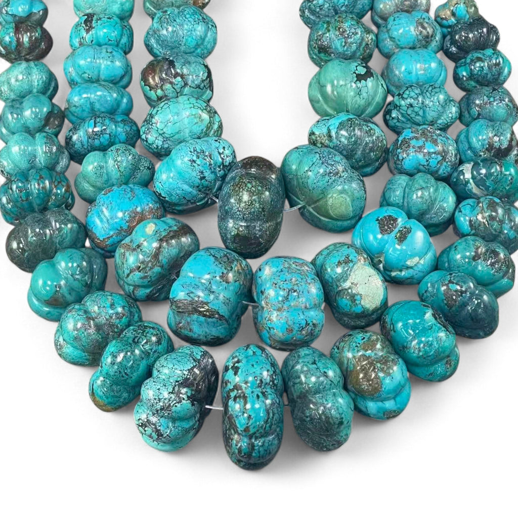 Rare Turquoise Graduated Carved Pumpkin Shape