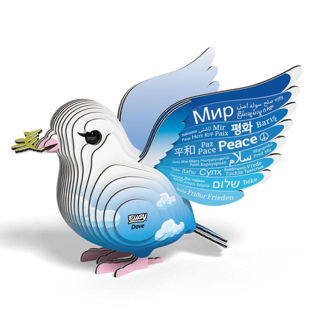 Side angle of Eco-Friendly EUGY Dove 3D Puzzle highlighting craftsmanship