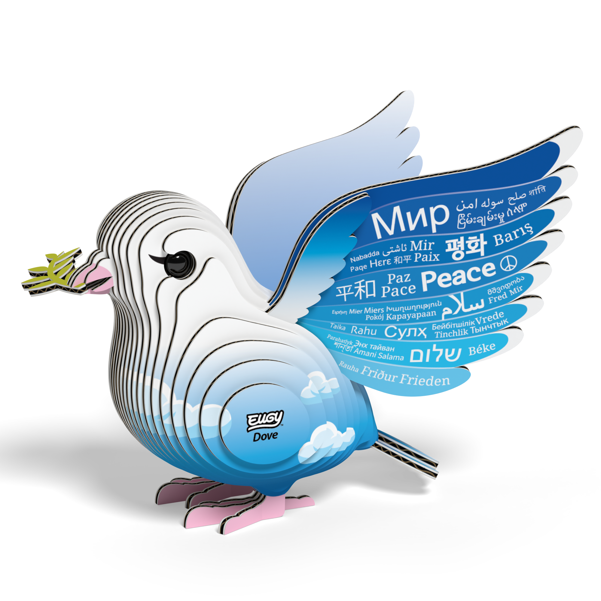 Side angle of Eco-Friendly EUGY Dove 3D Puzzle highlighting craftsmanship